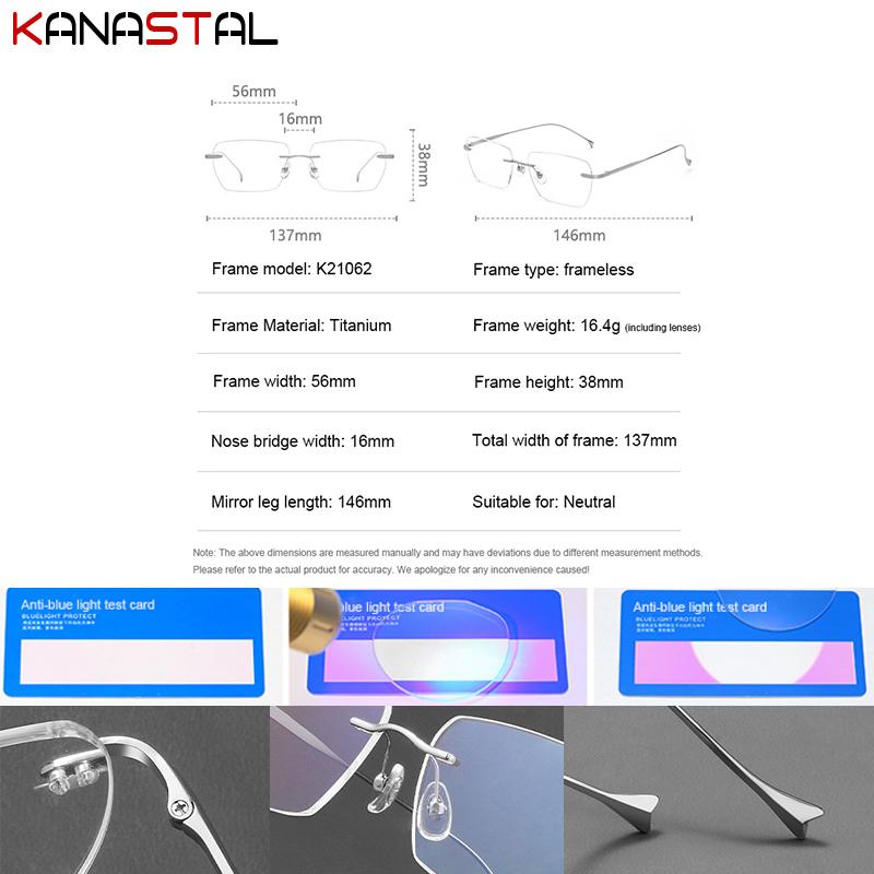 Men Pure Titanium Eyeglasses Frame Women Ultralight Rimless Glasses Blue Light Blocking Lens Prescription Myopia Reading Eyewear