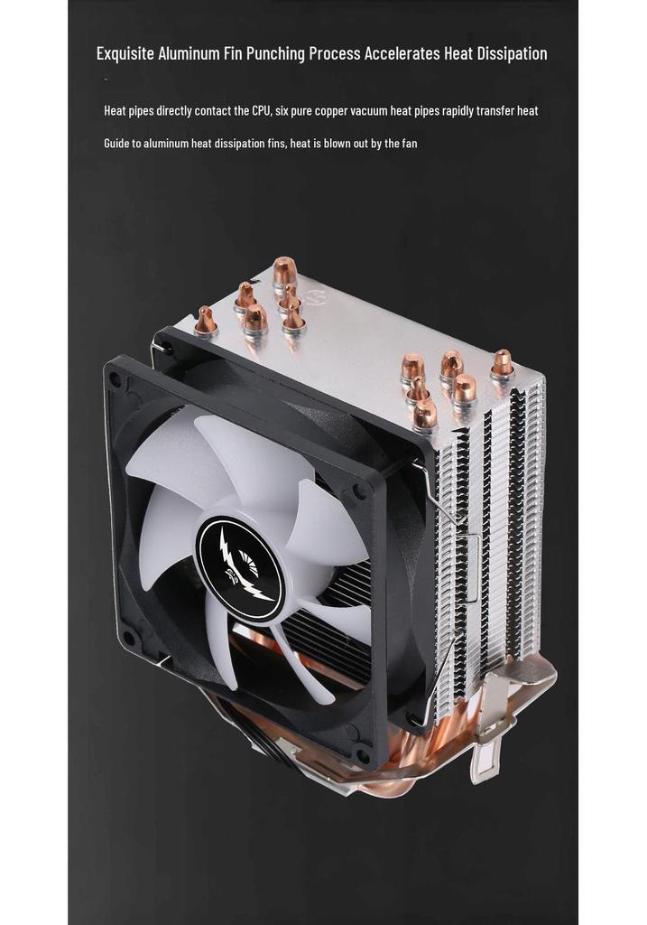 6 Copper Pipe CPU Cooler: Silent Tower Fan with 4 Heat Pipes for Desktop, Compatible with X79/x99 Motherboards