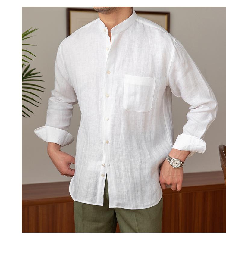 Men's Long-Sleeve Linen Henley Shirt - Casual, Breathable, Versatile for Commuting or Vacation