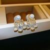 Real Gold Plated 925 Silver Needle Earrings, Natural Freshwater Pearl Flower Drop Earring, Elegant Floral Dangle Stud Earrings For Women Wedding Party