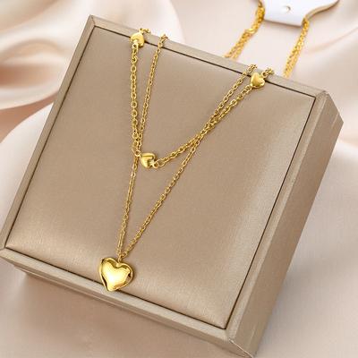 316L Stainless Steel New Fashion Fine 2 Layer Lovers Many Love Heart Charms Chain Choker Necklaces & Pendants For Women