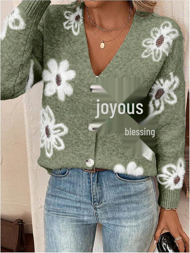 

Жіночий кардиган на ґудзиках з квітковим жаккардом - Колекція Осінь/Зима 2025 Large зелений