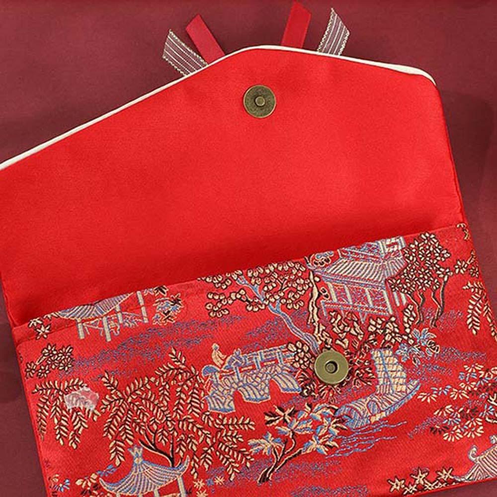 New Year Blessing Words Brocade Red Envelope Brocade Cloth Tassel New Year Money Bag  Party Gifts
