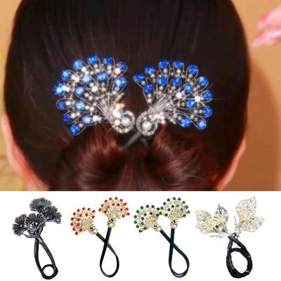 Hair Clip Peacock Phoenix Calla Shape Shiny Rhinestones Inlaid Hair Claw Hand-Embroidered Bun Maker
