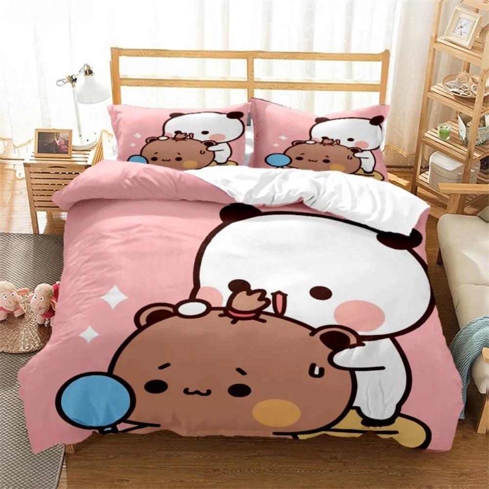 Cartoon Cute Bear Microfibre Bedding Sets,Children'sBirthday Gift with Zip Room Decor Teenagers adult 3-Piece  Duvet Cover
