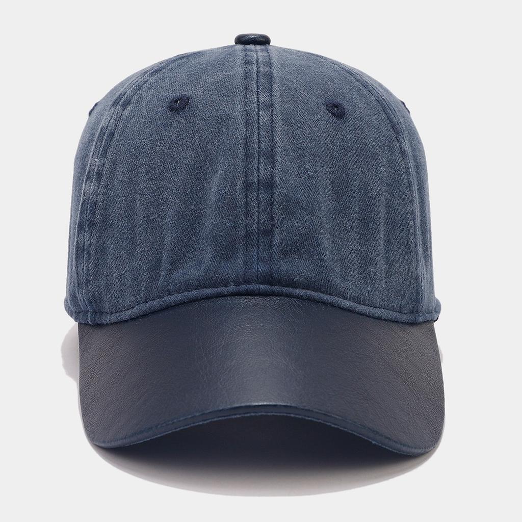Retro Leather Hat Contrasting Color Soft Top Baseball Cap Showing Small European and American Fashionable Baseball Cap Covering Men and Women