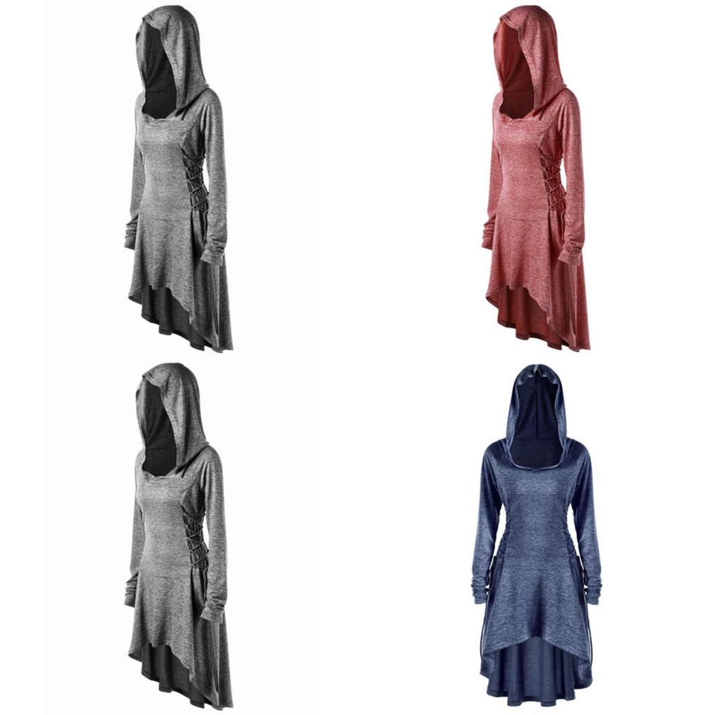 Stylish Punk Women's Plus Size Lace Up Dip Hem Tunic Hoodie Long Sweatershirts Dress Top For Every Occasion