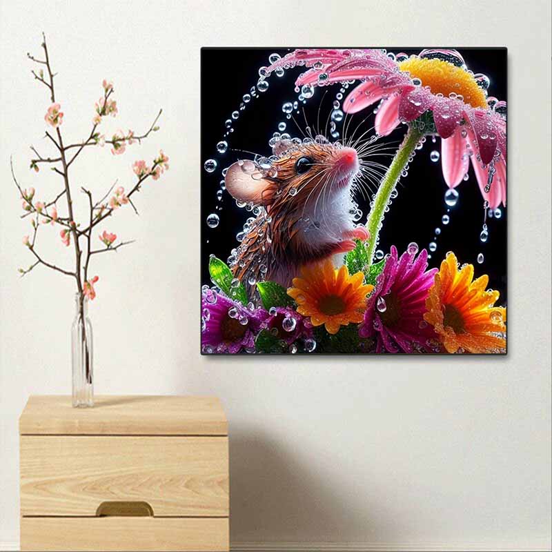 New Arrival 5D DIY Full Circle Diamond Painting "Mouse and Flower" Embroidery Cross Stitch Home Decor Gift