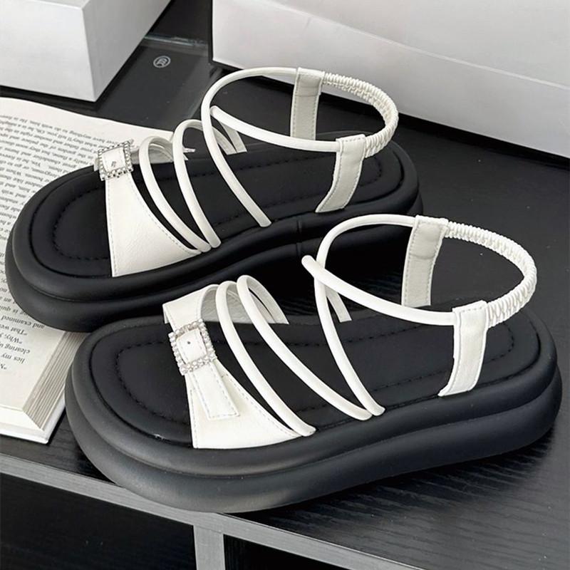Fashion Fashion Crystal Belt Buckle Women Sandals Open Toe Thick Bottom Beach Roman Sandals Casual Comfortable Women Platform Sandals
