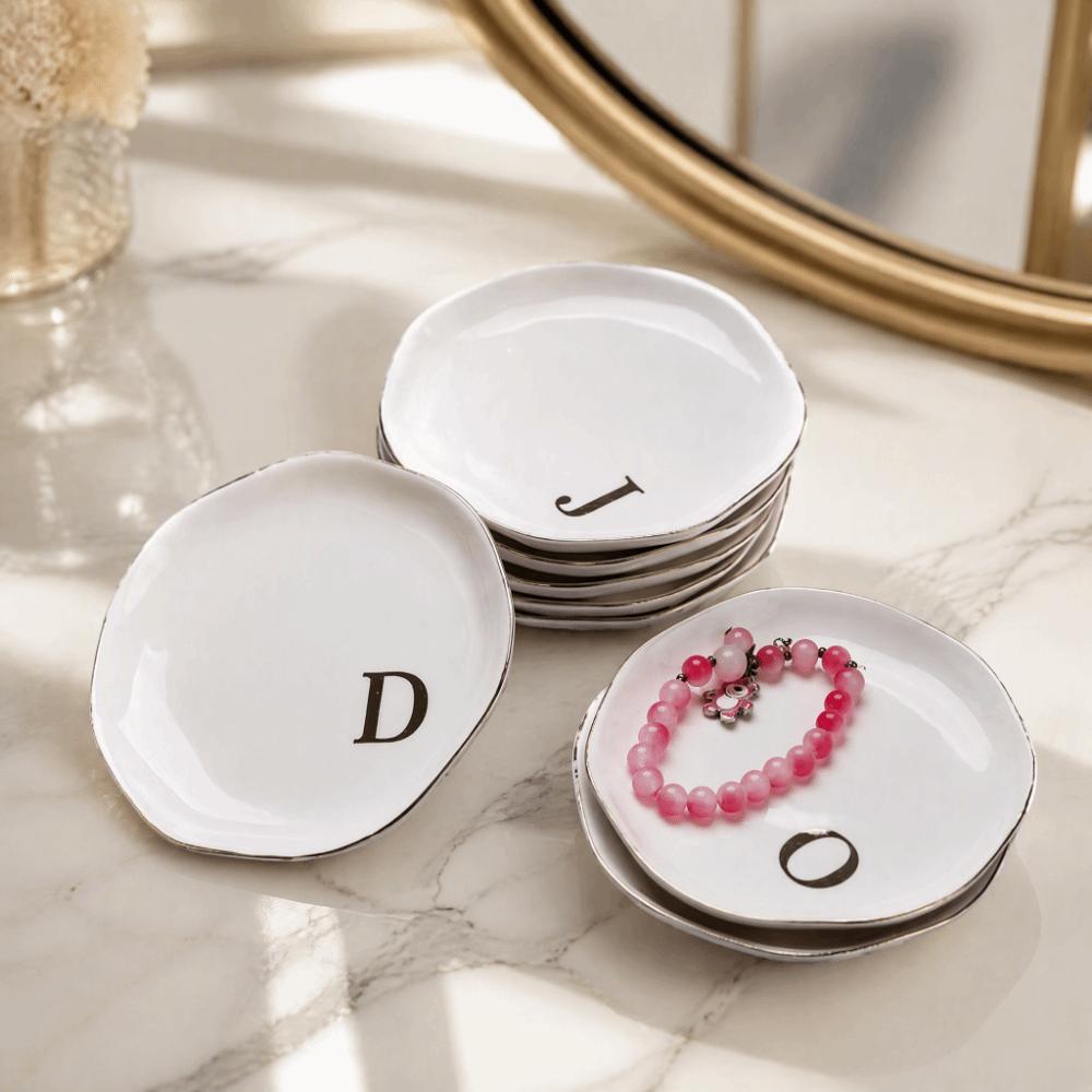 Gold Rim Monogram Letter Ring Dish A-Z Decorative Ring Holder Plate Blogger's Recommendation