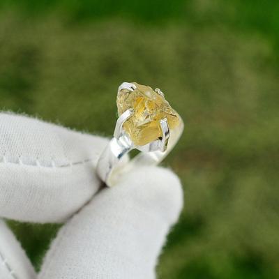 925 Silber November Geburtstag Natürlicher Citrin Roh Solitärring Schmuck Größe 6.5