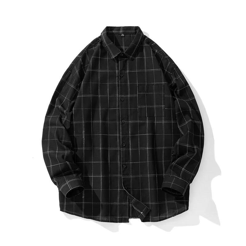 

Spring and Autumn New Plaid Shirt Men s Long-sleeved Work Fashion Trend Shirt Casual Jacket M чёрный