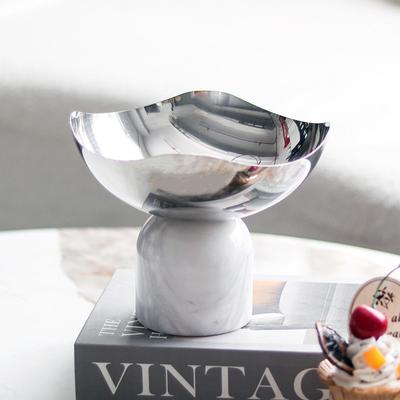 Light Luxury Marble Fruit Plate Ornaments Model Room Club Irregular Metal Round Snacks Dried Fruit Tray Decorations