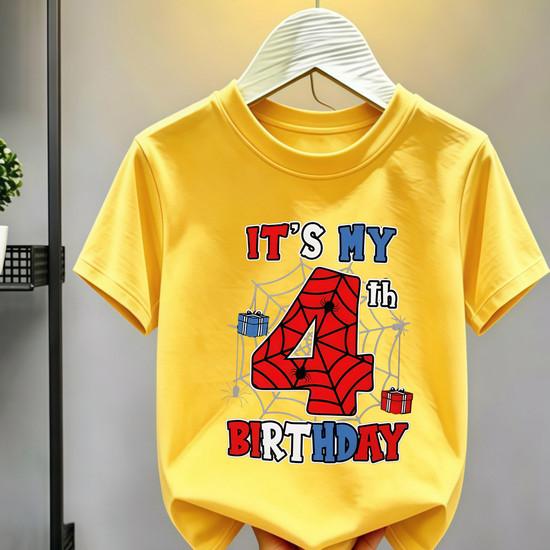 4. Geburtstag Spinnennetz Geschenk Held Druck Familienpassende Baumwoll-T-Shirts Kurzarm-Oberteile Für Mama Papa Jungen Mädchen Tägliche Kleidung