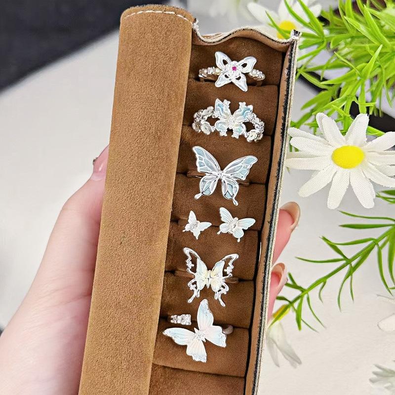 Small Fresh Exquisite Niche High-End Enamel Butterfly Zir*****Pen Ring Women'S Light Luxury Temperament Fashion Index Finger Ring