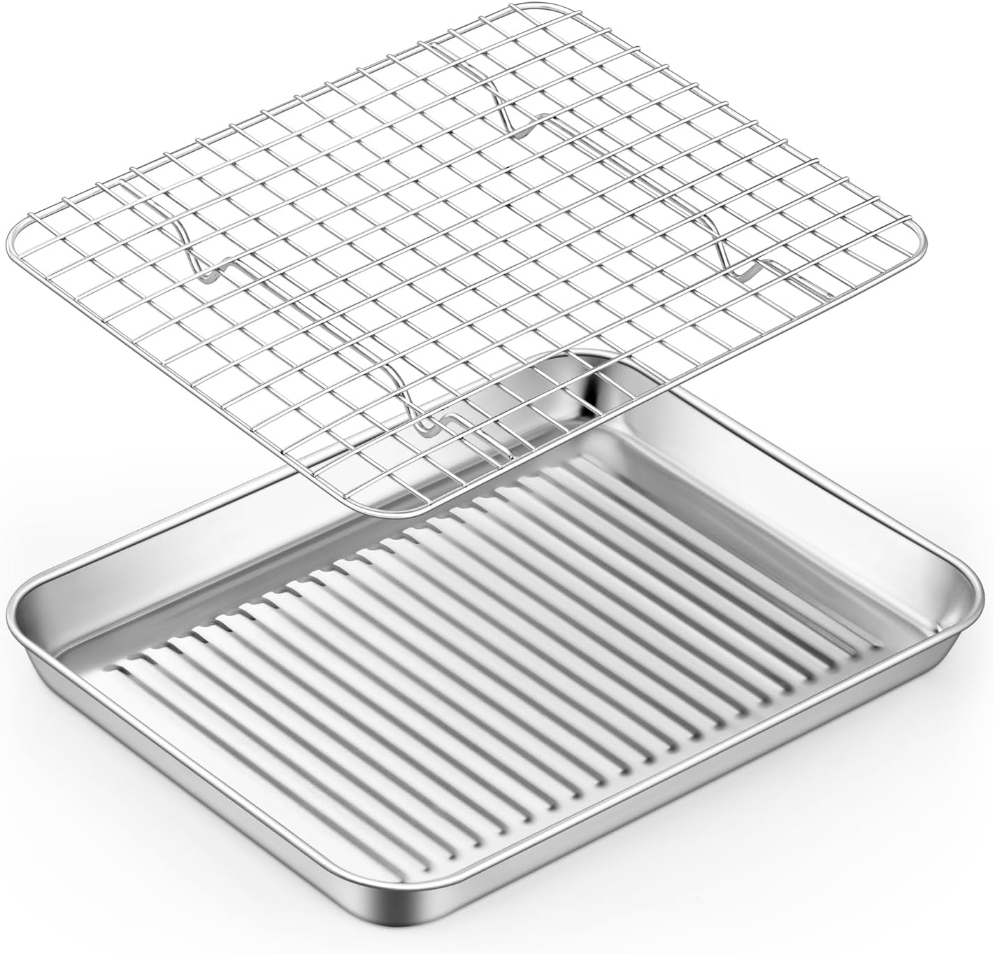 Toaster Oven Pan with Cooling Rack, Stainless Steel Mini Baking Tray for Compact Toaster Oven, 9 Inch, Corrugated Bottom United States