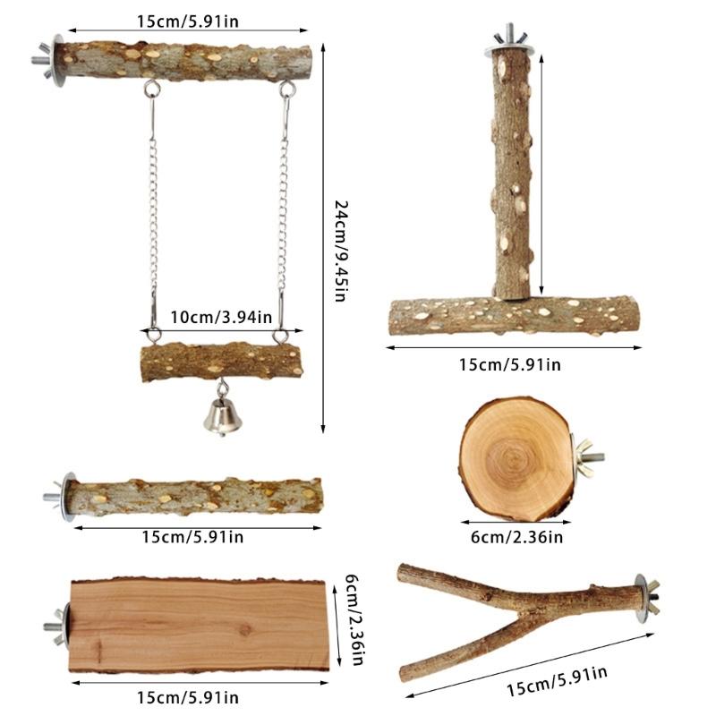 Parrots Cage Accessories 6Pieces/Set Wooden Perches Chewing Sticks Climbing Branches Stand For Small Bird Enrichment