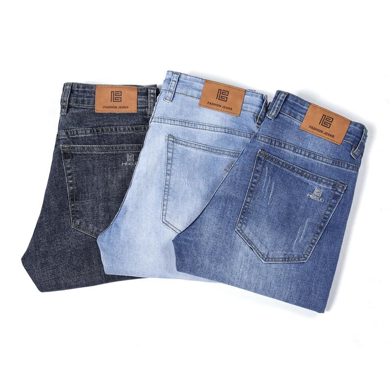 Pantalones largos elásticos de cintura alta, holgados, rectos, de mezclilla para hombre, ropa de temporada para hombre