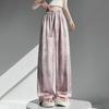 Women Pants Elastic High Waist Adjustable Drawstring Wide Leg Trousers Tie Dye Print Summer