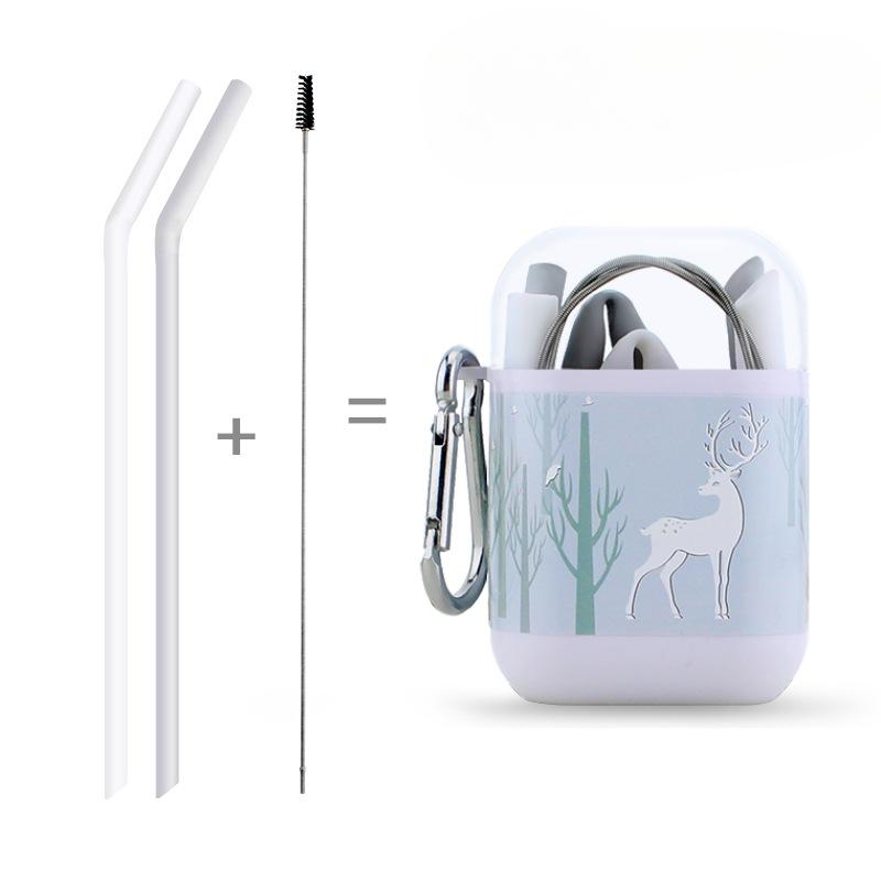 Silicone Straw Food Grade Collapsible Straight Tube Flexible Milk Tea Drink Straw Capsule Box Travel Set