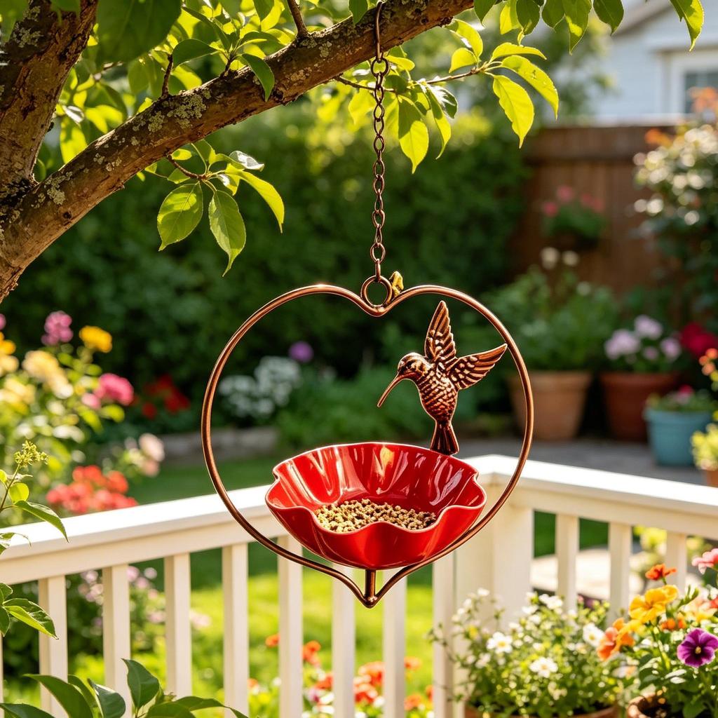 Outdoor Metal Bird Feeder Heart-shaped Flower-shaped Hanging Bird Feeder Balcony Bird Waterer Hummingbird Bath Tray Dispenser