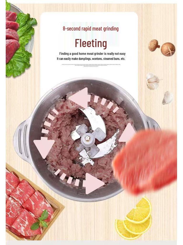 Electric Stainless Steel Multi-function Meat Grinder & Food Processor: Garlic Paste, Chili, Chopped Vegetables