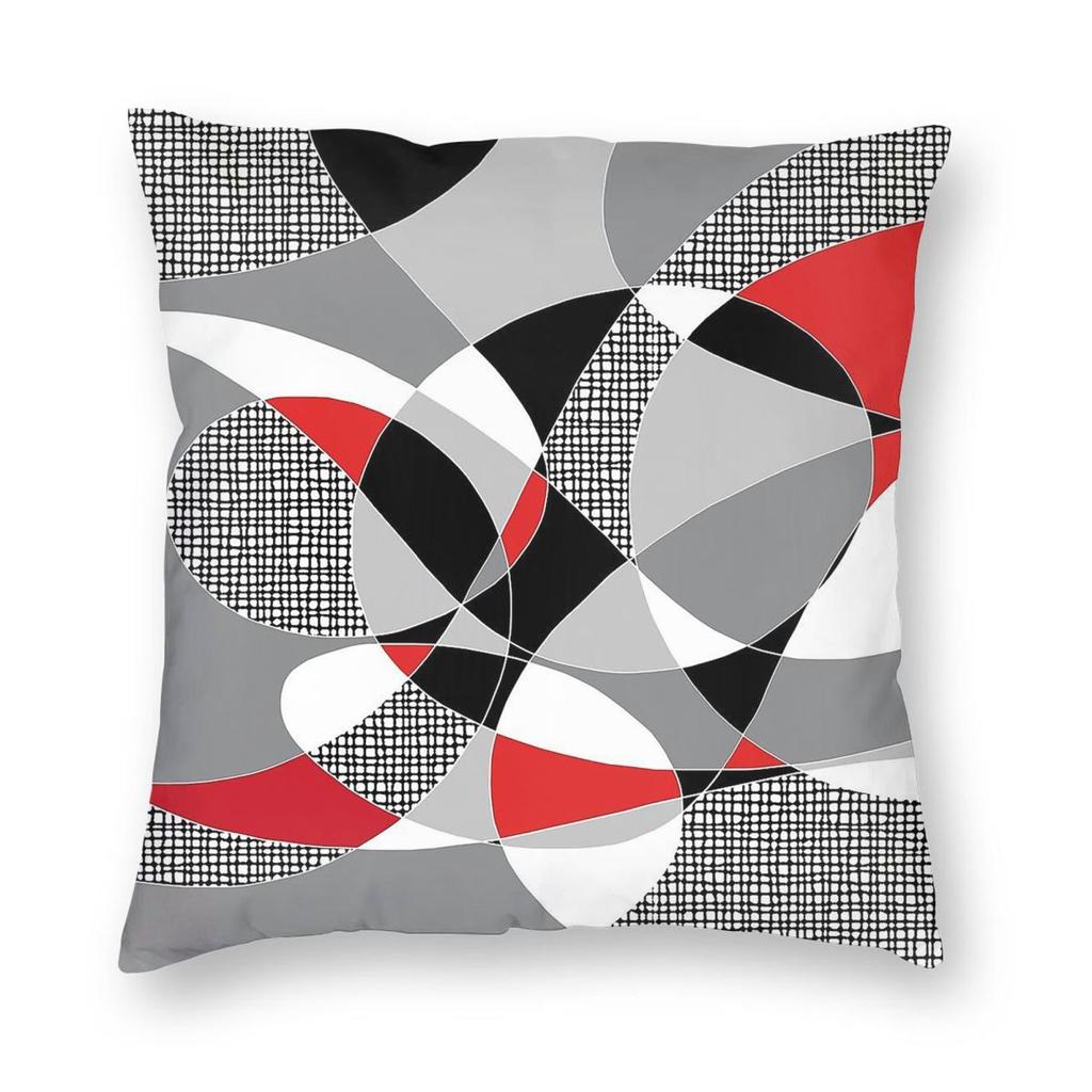 Federa Cuscino Quadrata Casuale Retrò Rosso Grigio Nero Poliestere Lino Velluto Stampata Zip Decorativa Federa Cuscino Arredo Casa