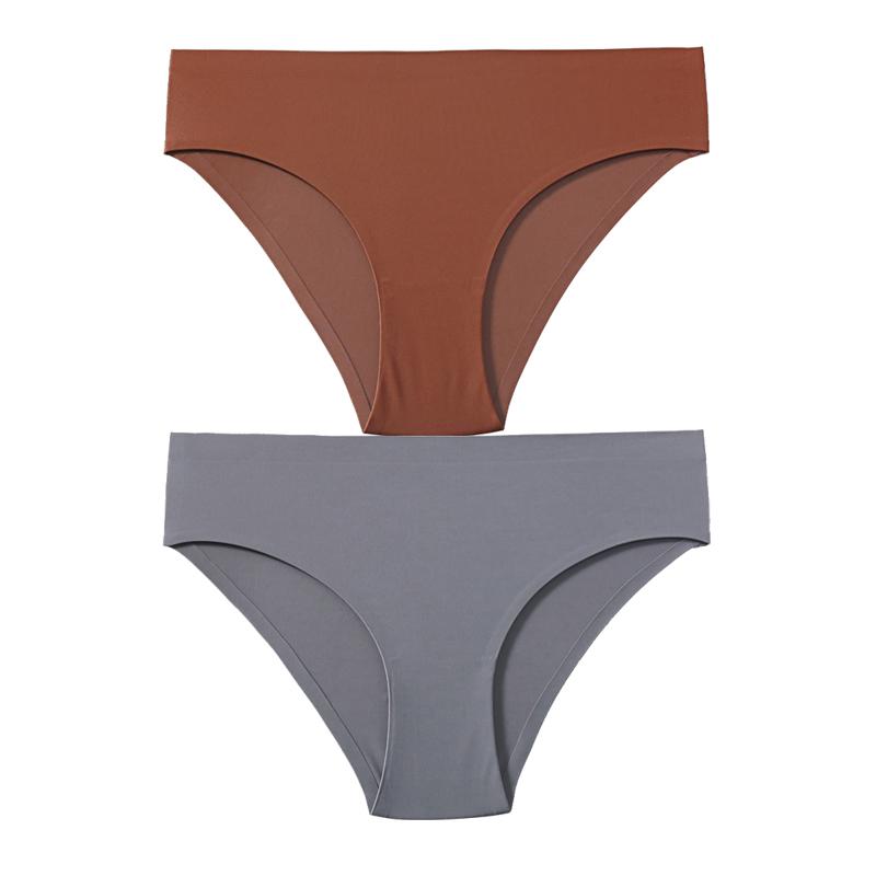 

TERMEZY 2Pcs/Lot Women Sexy Ice Silk Panties Low-Rise No Trace Solid Underpant Comfort Breathable Female Intimates Briefs M