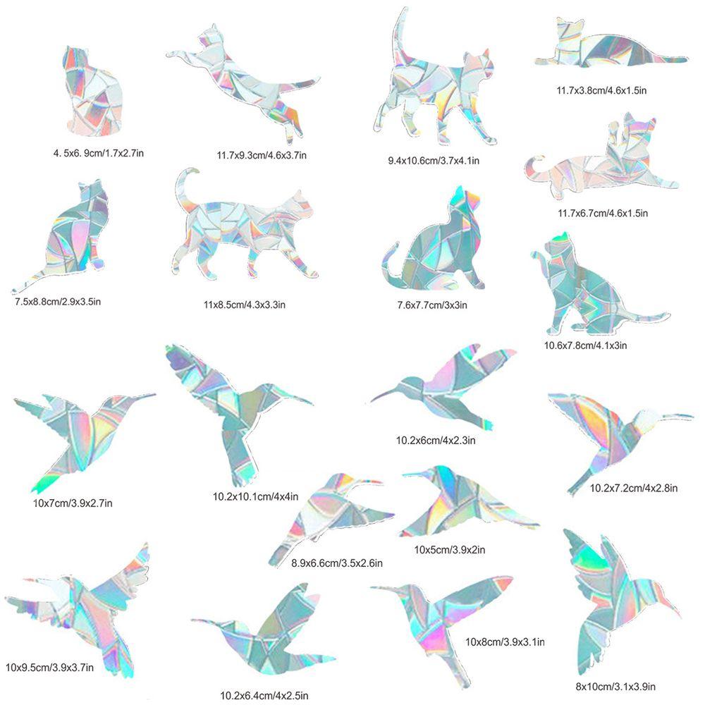 Alert Anti-Collision Cat Window Clings Birds Glass Decals Hummingbird Static Stickers Rainbow Prism
