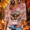 Women's Casual V-Neck Three-Quarter Sleeve Halloween Print Top