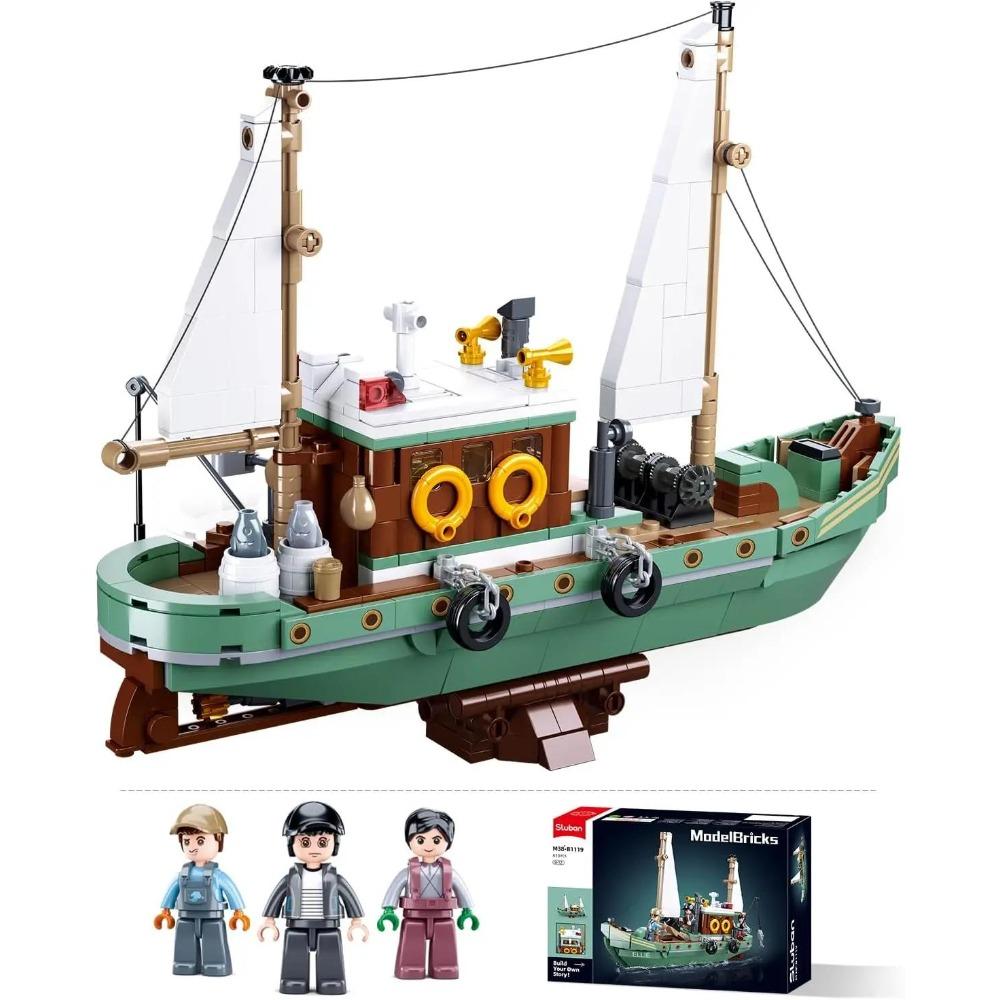 

610PCS Fishing Boat Building Blocks Fishing Ship Model With Mini Figures Bricks Set Desktop Display Toys For Kids Holiday Gifts