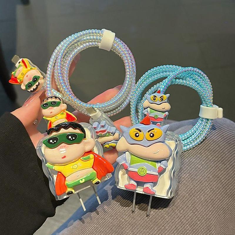 3D Crayon Shin-Chan Charger Data Cable Protector Case Winder Kits For Iphone Ipad 18W 20W Protective Cover Data Line Anti-Break