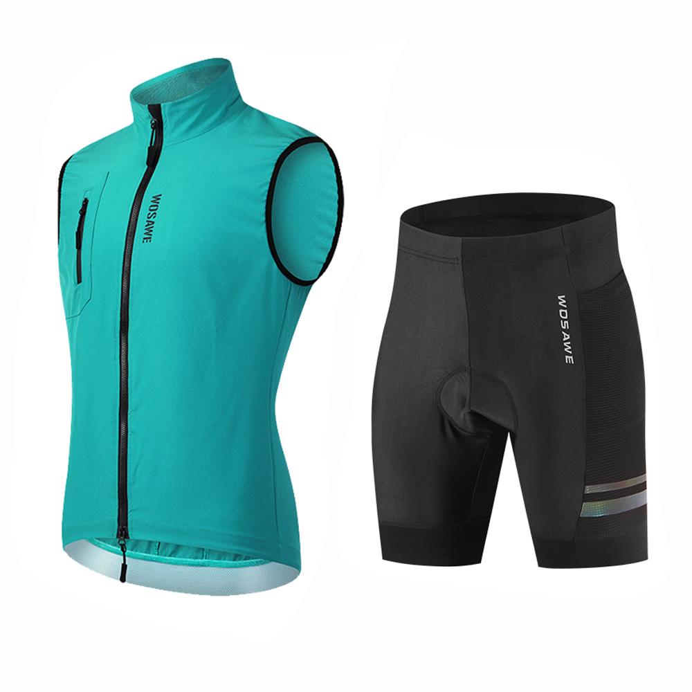 Wosawe Men Cycling Sets Water Repellent Windproof Bicycle Windbreaker & Bike Shorts With Sponge Cushion