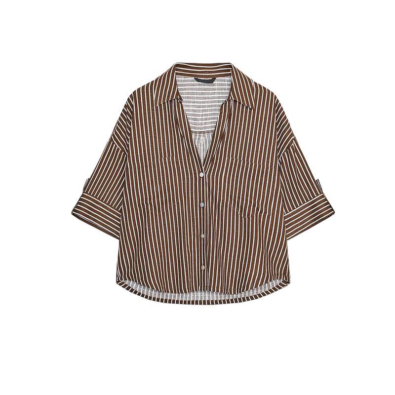 Spring New Women's Clothing Simple Stickers Pocket Decoration Linen Blended V-neck T-shirt Shory Style Shirt Tops 2187572