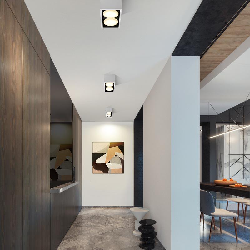 Double-Head GX53 LED Surface-Mounted Downlight, No-Hole, Square Gimbal, Four-Head Ceiling Light for Living Rooms