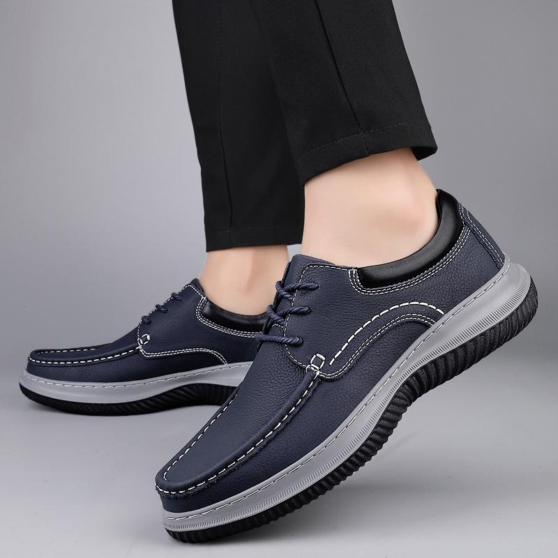 Fashion New Male Lace-Up Business Flats High Quality Men Shoe Genuine Leather Mens Casual Shoes All-match Male Comfortable Walking Shoe
