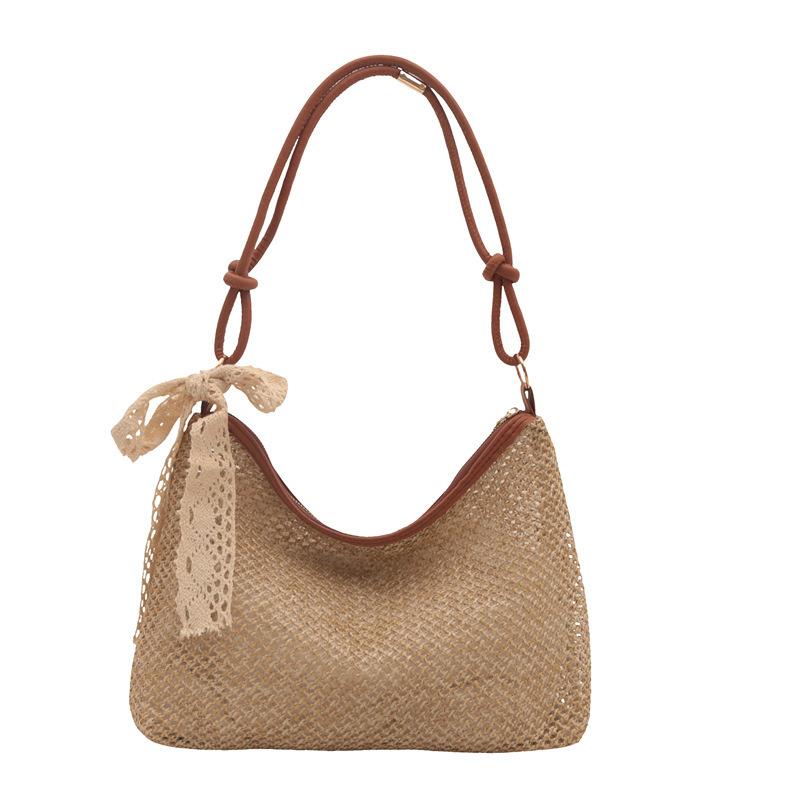 Silk Scarf Woven Bag Women's 2025 New Trendy Fashion Straw Bag Casual Large Capacity Shoulder Bag Foreign Style Underarm Bag
