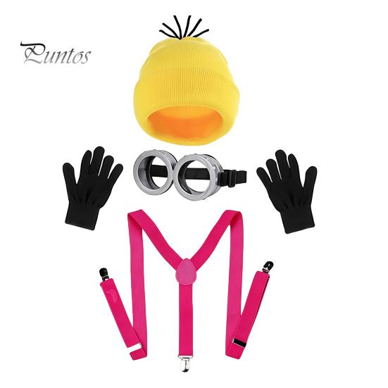 Themed Costume Full Set Knit Hat Set, Retro Round Glasses Suspenders Gloves, Halloween Party Holiday Masquerade Dress Up Cosplay Accessories