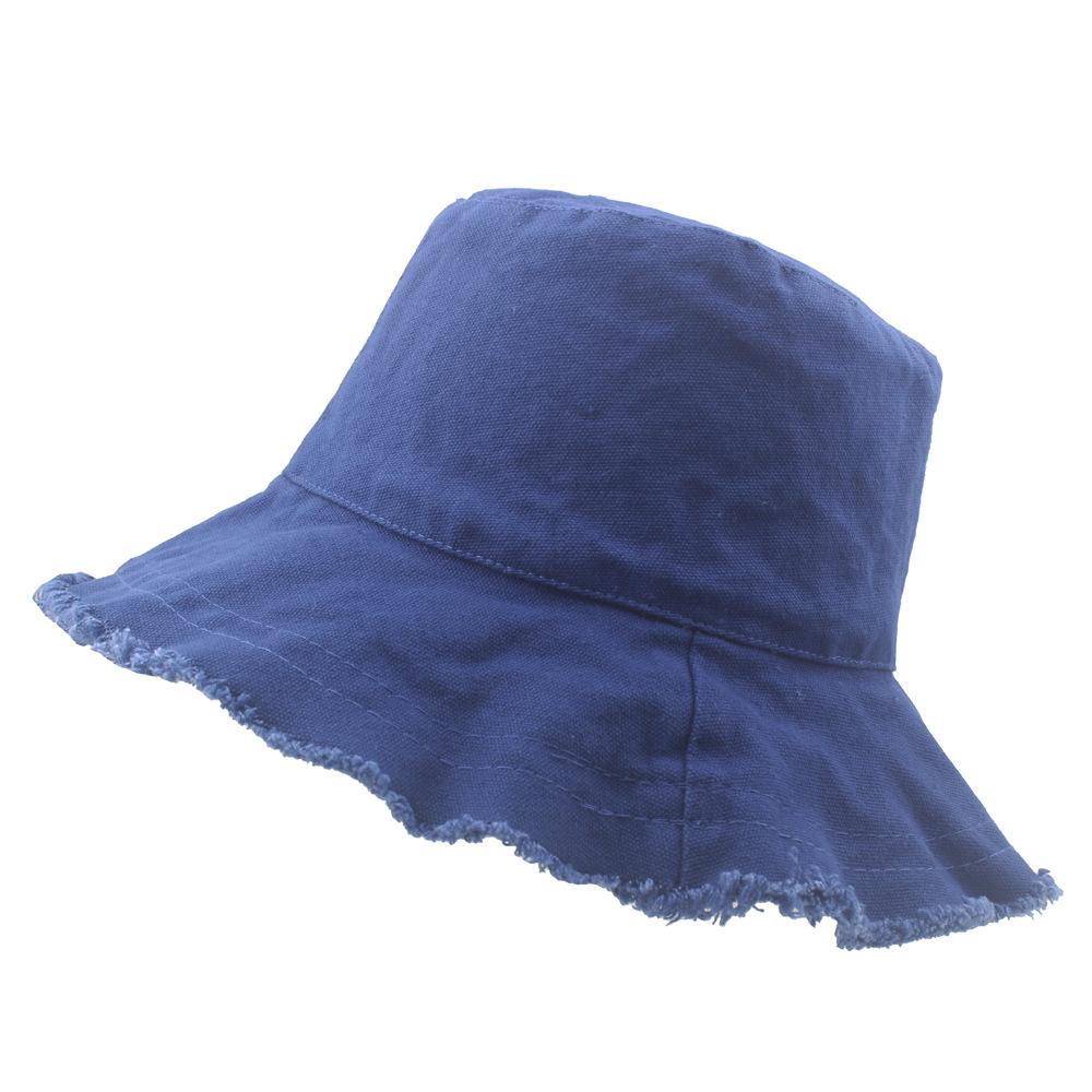 New  Logo Fringed Washed Cowboy Hat Ladies Cotton Flat Top Wide Brim Folding Outdoor Beach Hat