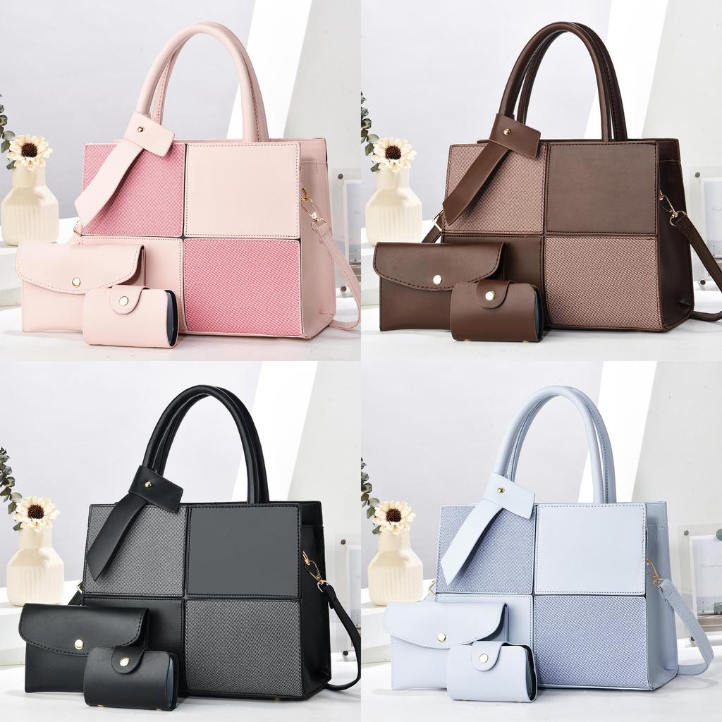 Pu Spliced Color Block Mother Daughter Bag With Zipper Closure For Daily Use