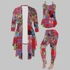 Plus Size Geometric Pattern Print 3 Piece Outfit, Long Sleeve Open Front Cardigan Cami Top Leggings Set for Women