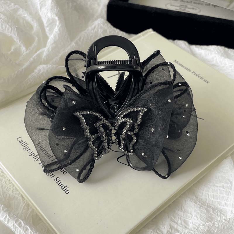 

Корейская заколка-краб с бабочкой из стразов для женщин и девушек, элегантный сетчатый бант, зажим-акула, заколка-краб для волос, головной убор, аксессуары для волос