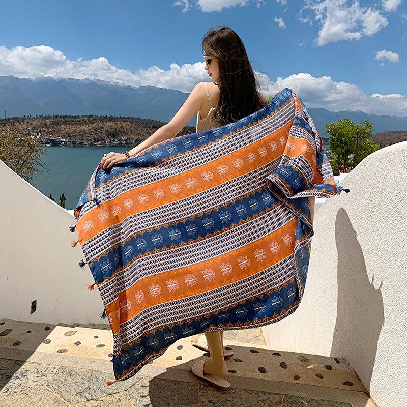 Shawl Travel Ethnic Style Cotton Linen Sun Protection Beach Cape Desert Sun Protection Cape Sun Protection Scarf Silk