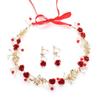 Rose Flower Crown Bridesmaid Headband With Ribbon Bride Hairband Earring Set Red Crystal Pearl