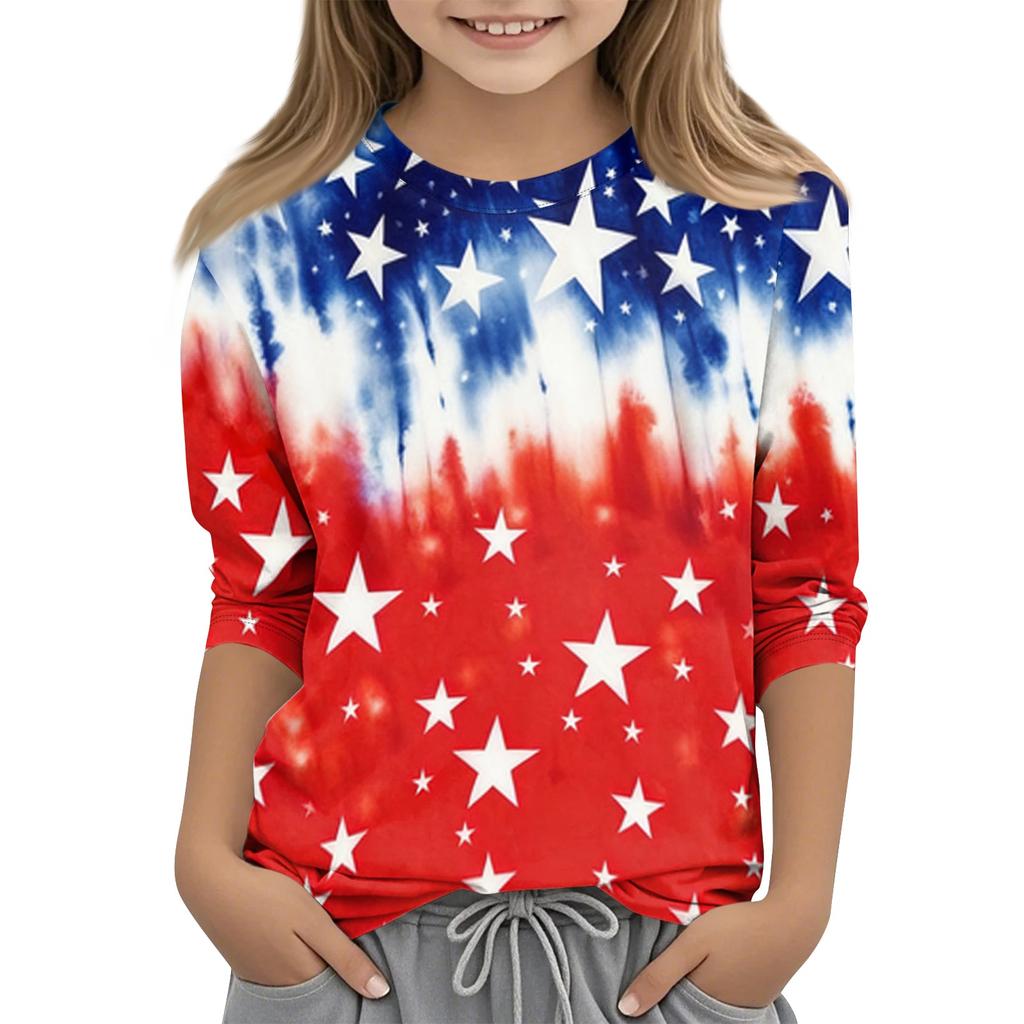 Children's Independence Day Printed Round Neck Seven Quarter Sleeve Casual T-shirt