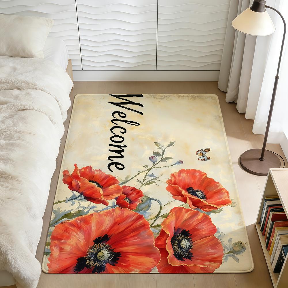 Welcome retro floral tulip fashion Home Bedside Rug Kitchen Bath Floor Mat Hallway Balcony Carpet Entrance Doormat hogar Decor