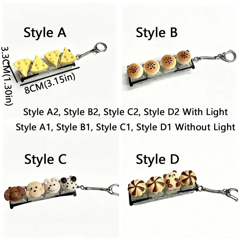 Finger Button 4 Key Mechanical Keychain Pressable Toy Mini Bread Model Pendant  Kids Gift