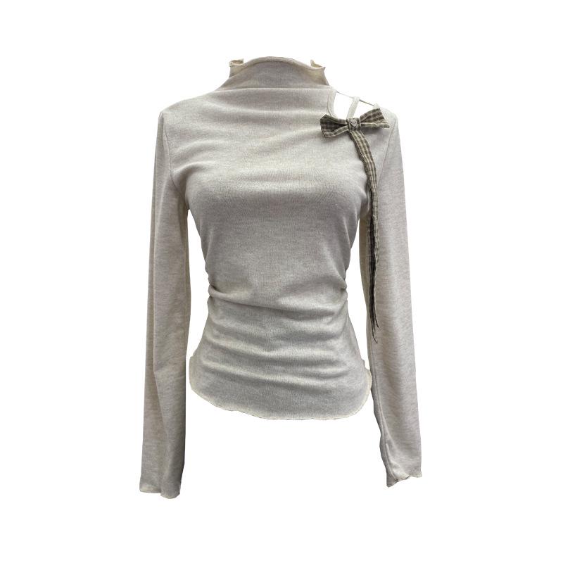 Korean Style Off-Shoulder Bow Slim Fit Long-Sleeve Women's Top