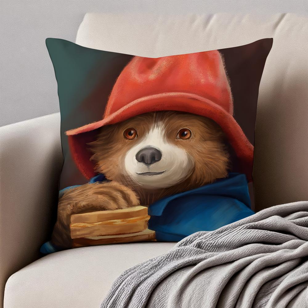 Fashion Animal P-Paddington Bears Cushion Cover Pillowcase Anti-Dustmite Invisible Zipper Short Plush Sofa Cushion