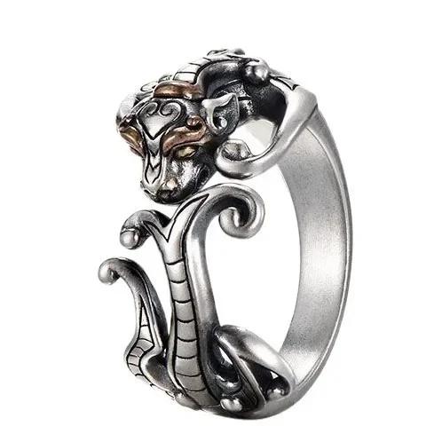 Vintage Antique Chi Long Ring - Men s High-End Thai Silver Creative Opening Design